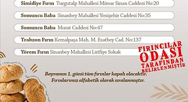 Bayramın “Nöbetçi Fırın” Listesi Belli Oldu